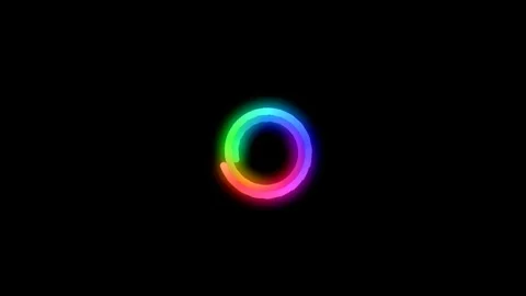 A vibrant rainbow colored loading ring centered on a solid black background Video stock 335118343
