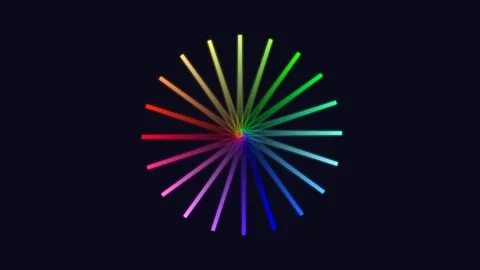 A vibrant rainbow colored spectrum wheel radiating from a dark center point Video stock 335118316