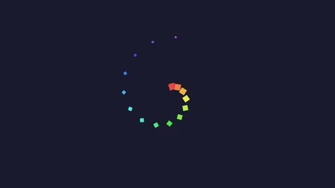 A vibrant rainbow colored spiral of small squares on a dark navy background Stock Footage 335117557