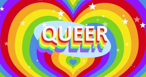 Vibrant rainbow colors backdrop the word 'QUEER', symbolizing inclusivity Stock Footage 310978830