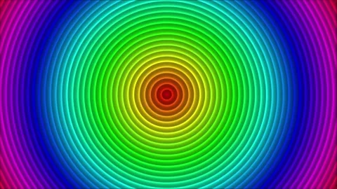 Vibrant rainbow concentric circles expanding from a central green hue 库存影片 318894140