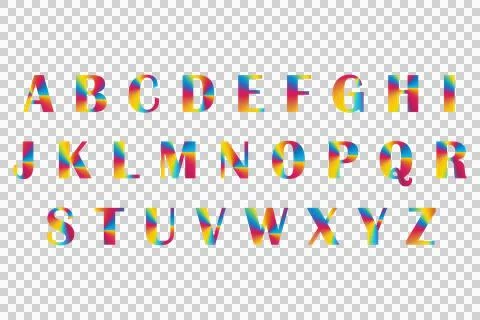 Vibrant Rainbow Conical Gradient Uppercase Alphabet Set Stock Illustration
