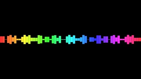 A vibrant rainbow gradient audio waveform isolated on a solid black background Video stock 335117715