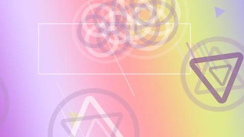 Vibrant rainbow gradient fills the frame with translucent geometric icons a.. Stock Illustration