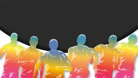 Vibrant rainbow gradient illustration of marathon runners participating in .. Ilustración de archivo