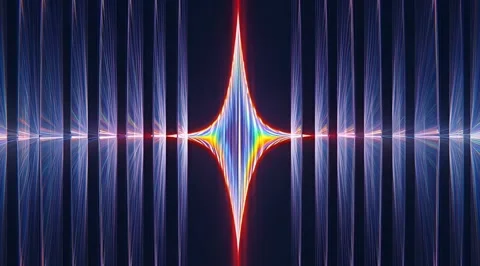 Vibrant rainbow light burst with vertical blue pillars Stock Footage 331449991