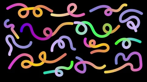 Vibrant rainbow loop elements with playful curved stroke. Stock Footage 329903862