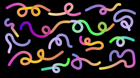 Vibrant rainbow loop elements with playful curved stroke. Stock Footage 329903867