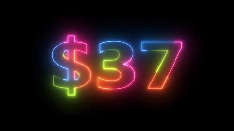 Vibrant Rainbow Neon Light $37 Sign Pulsating and Flashing Against Dark Bac.. Video stock 330412949