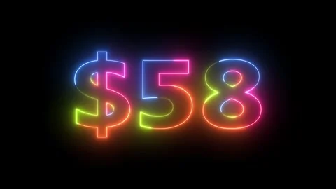 Vibrant Rainbow Neon Text $58 Display Sparkling on Black Background Digital.. 動画素材 330414791