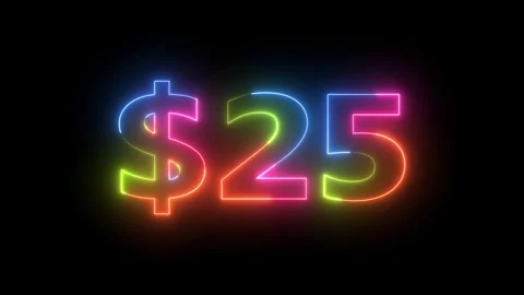 Vibrant Rainbow Neon Twenty-Five Dollars Sign Pulsating on Dark Background .. 動画素材 330411734