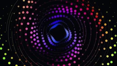 Vibrant rainbow particle spirals rotating against deep dark background Vídeo Stock 344583340