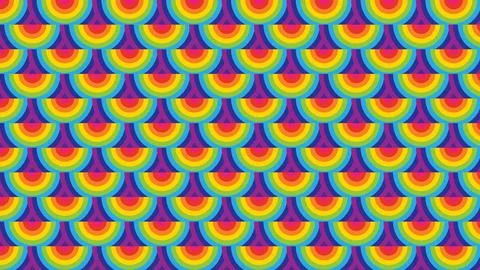 Vibrant rainbow semicircle waves form a dense repeating geometric pattern with Stock Illustration