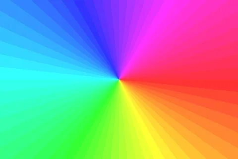 Vibrant rainbow starburst with rays in HSB color wheel style bold, geometric Stock Illustration
