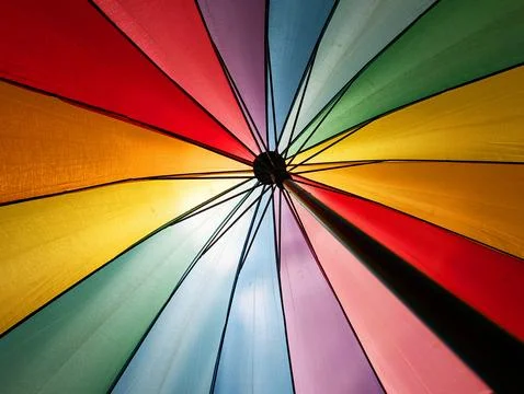 Vibrant Rainbow Umbrella Canopy Backlit Abstract View Stock Photos
