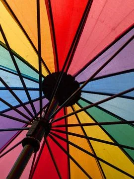 Vibrant Rainbow Umbrella Underside Geometry Stock Photos