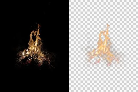 Vibrant realistic fire flame with glowing sparks burning against transparent  Stock Illustration
