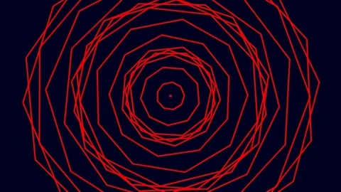 Vibrant red abstract line art, circular geometric pattern on dark background Stock Footage 341055975