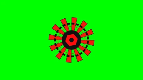 A vibrant red and black mechanical gear icon on a solid green background Stock Footage 340266168