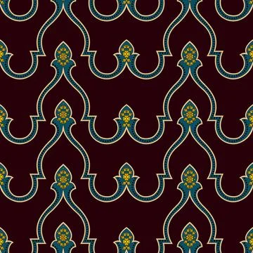 A vibrant red and blue pattern with elegant gold accents Stock Illustration