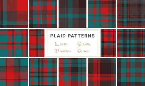 Vibrant red and deep teal tartan plaid pattern with a classic twill texture.  Stock Illustration