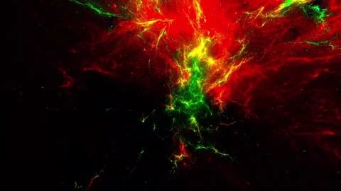 Vibrant Red and Green Glowing Nebula Abstract Fractal Motion Graphics Backgr Stock Footage 346156512
