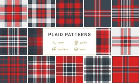 Vibrant red and grey checkered plaid pattern featuring a classic tartan twi.. Stock Illustration