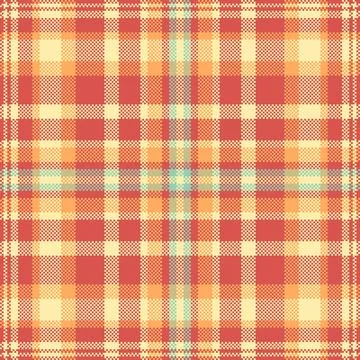 Vibrant red and orange pixelated tartan pattern. This seamless geometric de.. Illustrazione stock