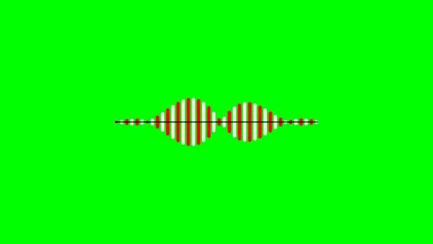 A vibrant red and white audio wave visualization on a solid green background Stock Footage 340903988
