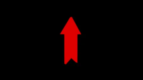 A Vibrant Red Arrow Pointing Upward on a Solid Black Background with a Clea.. Stock Footage 341921526
