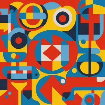 Vibrant red backdrop featuring a unique pattern of assorted geometric shapes イラスト素材