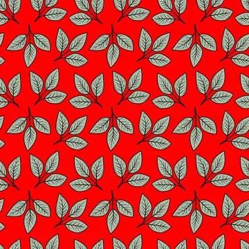 Vibrant red background adorned with a repeating pattern of stylized graygreen Stock Illustration