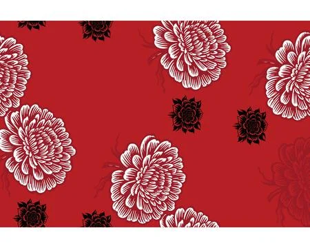 Vibrant Red Background with Diagonal White and Black Floral Pattern Stock Illustration