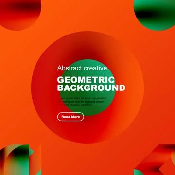 Vibrant red background features overlapping geometric shapes, text, button. 스톡 일러스트