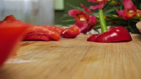 Vibrant Red Bell Pepper Sliced for Recipe Perfection Stock Footage 311894472