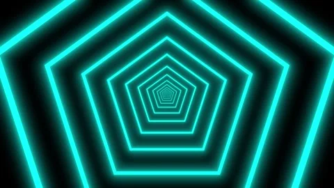 Vibrant Red Blue Neon Pentagon Tunnel with Glowing Geometric Depth on Black 4K Stock Footage 345840635