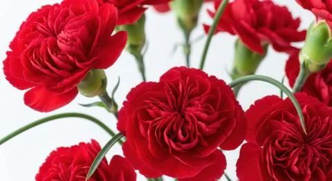 Vibrant red carnations blooming close up detailed petals delicate stems nat.. Stock Illustration