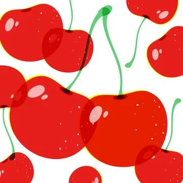 Vibrant Red Cherry Pattern in Retro Risograph Vector Style Stock Illustration