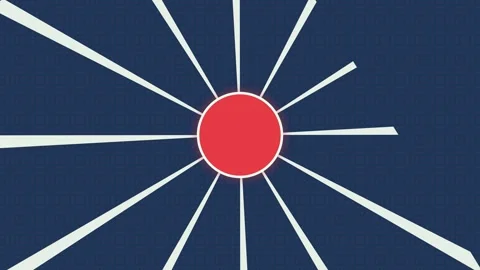 A vibrant red circle emitting white light rays on a dark blue background Vídeos de archivo 336262523