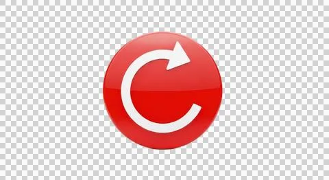 A vibrant red circular arrow symbolizing refresh or update on a white backg.. Foto stock