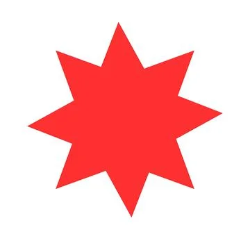 Vibrant red eight pointed star shape isolated on a clean white background Stock Illustration