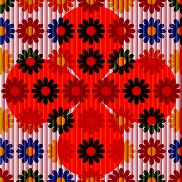 Vibrant Red Floral Pattern on Stripes Ilustración de archivo