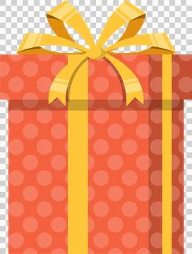 A vibrant red gift box adorned with polka dots and a golden ribbon for a sp.. Stock Illustration
