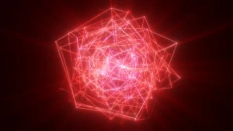 Vibrant red glowing digital sphere with dynamic interconnected lines and ener Stock Photos