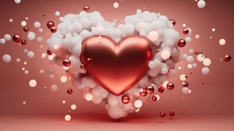 Vibrant Red Heart Formed by Bubbles, Soft Glow for Romantic Love Theme Illustrazione stock