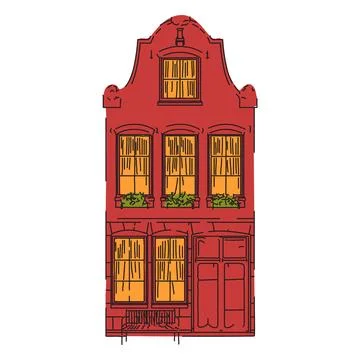 Vibrant Red House with Decorative Windows Design Illustrazione stock
