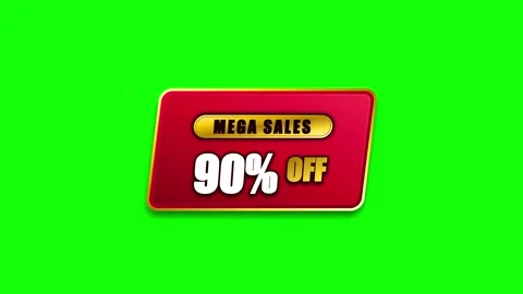 Vibrant red mega sales 90 percent off discount tag with golden text on gree.. 動画素材 336365277