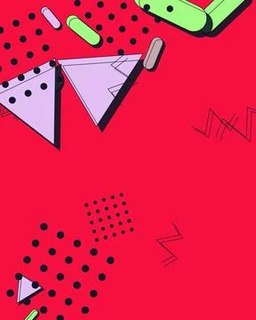 Vibrant Red Memphis Style Abstract Background with Geometric Shapes and Ret.. 스톡 일러스트