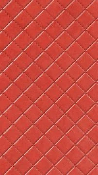 Vibrant Red Quilted Leather Texture Background with Diamond Stitch Pattern Macro Illustrazione stock