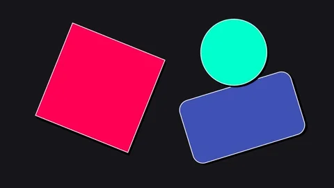 A vibrant red square beside a blue rectangle topped by a bright cyan circle Stock Footage 338312059